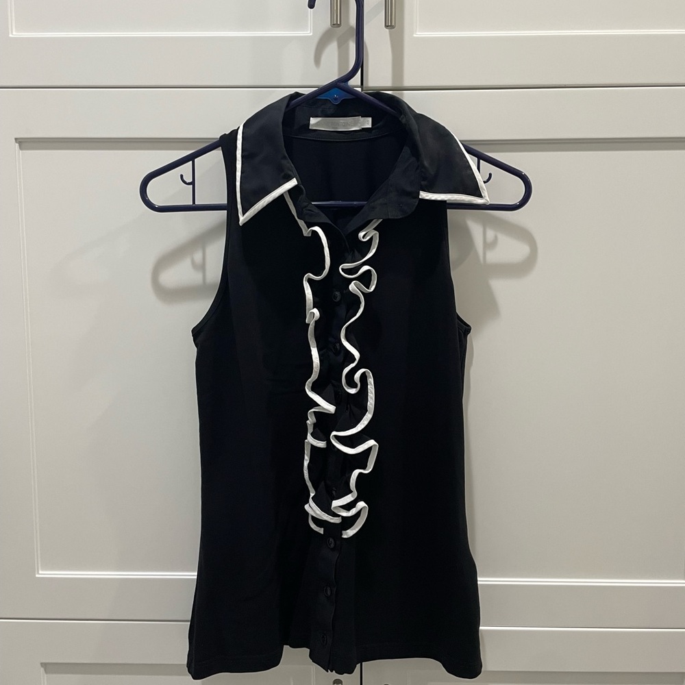 ANNE FONTAINE BLACK & WHITE RUFFLE TANK